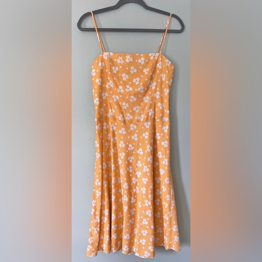90s y2k Helen Wang Yellow Floral Cotton Spaghetti Strap Midi Dress Vintage Sz 8 - Picture 2 of 8